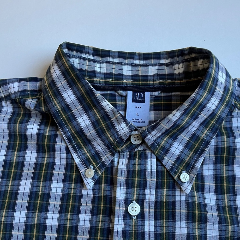 GAP very nice green checkered 100 % cotton button front shirt Sz L - Picture 4 of 11